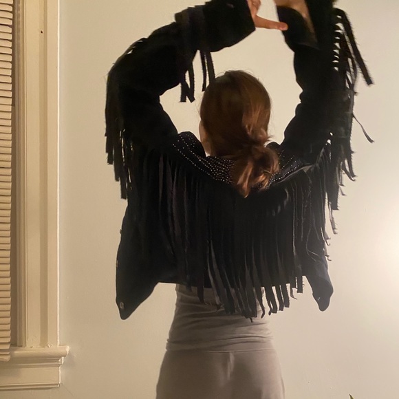 Up-cycled Vintage Jean Fringe Jacket - Picture 3 of 12